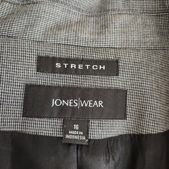 Jones New York Jones Wear‎ Cropped Blazer 16 Micro Check Black Gray Stretch - Picture 5 of 11